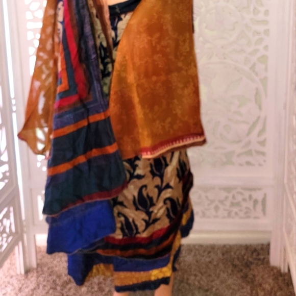 Exotic Boho Silk Blue Multicolor Reversible Wrap Skirt - Picture 11 of 12
